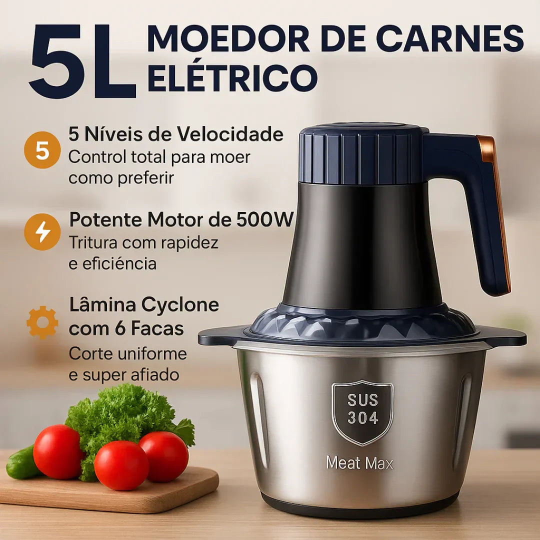 Moedor Elétrico Multiuso TurboChef Inox 5 em 1 + BRINDE: Dispenser Giratório Automático 5.1