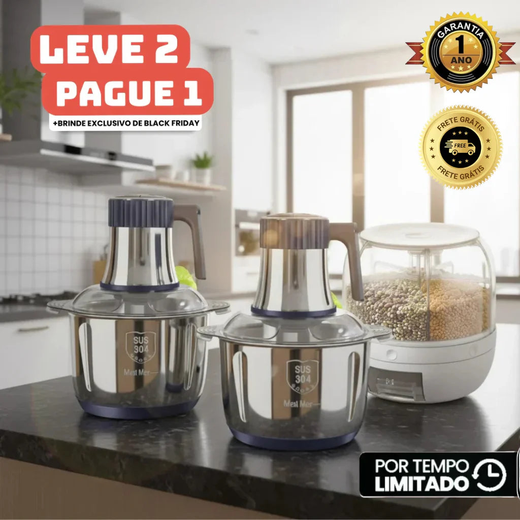 Moedor Elétrico Multiuso TurboChef Inox 5 em 1 + BRINDE: Dispenser Giratório Automático