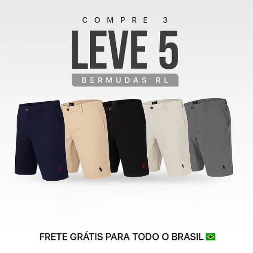 Super Combo RL – 5 Bermudas Masculinas em Sarja | Oferta Limitada (PREÇO DE ATACADO)