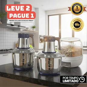 Moedor Elétrico Multiuso TurboChef Inox 5 em 1 + BRINDE: Dispenser Giratório Automático 5.1