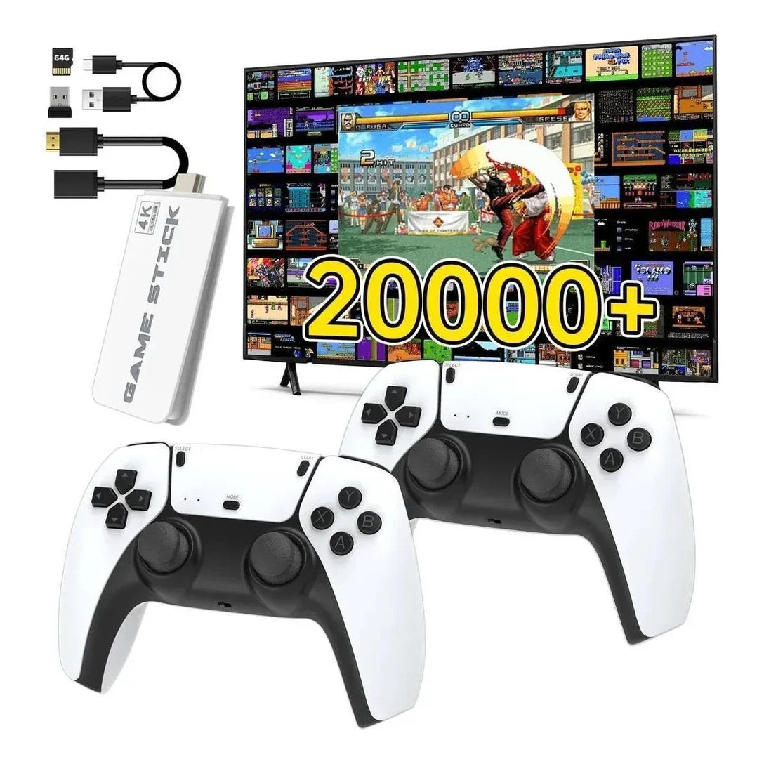 🔥 Mega Promo Console Game Stick M15 Pro 4K 3D 64GB 20mil jogos R36S K5 X12 - Branco 🔥